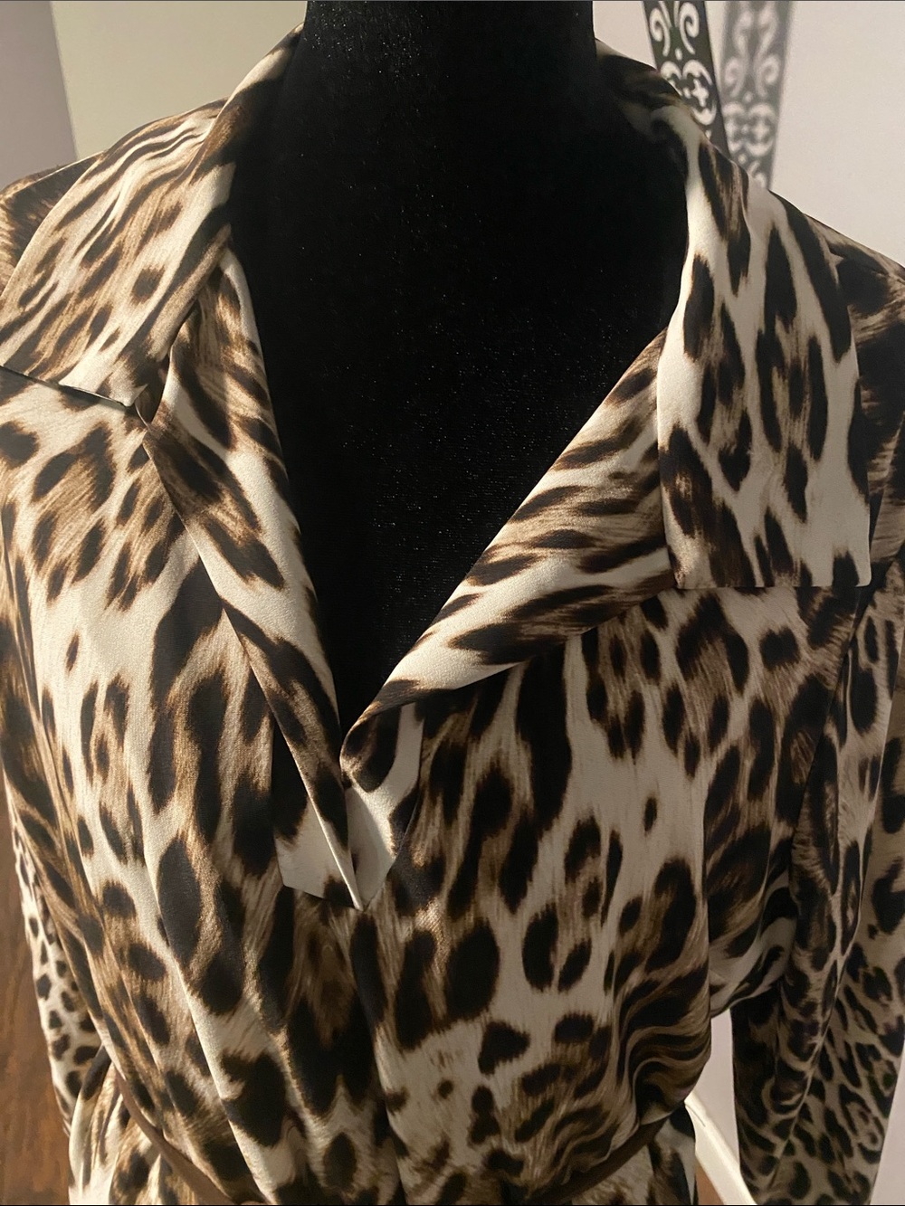 Chico's Leopard Print Satin Robe in Brown and Cream - Picture 3 of 5